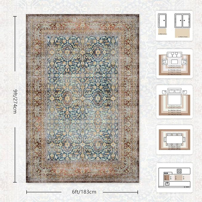 6x9 Area Rugs - Washable Vintage Retro Living Room Rug, Soft Ultra Thin Non - Image 2