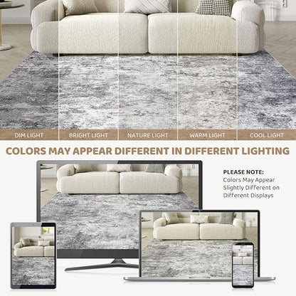 UERMEI Square Area Rugs : Washable 6x6 Neutral Modern Abstract Carpet - Image 6
