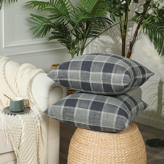 Stellhome Pack of 2 Lumbar Linen Buffalo Check Throw Pillow Covers Farmhouse - Image 2