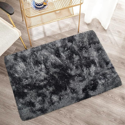 Small Tie-Dyed Area Rug for Bedroom 2x3 Mini Black Grey Fluffy Rug Mat Bedside - Image 4