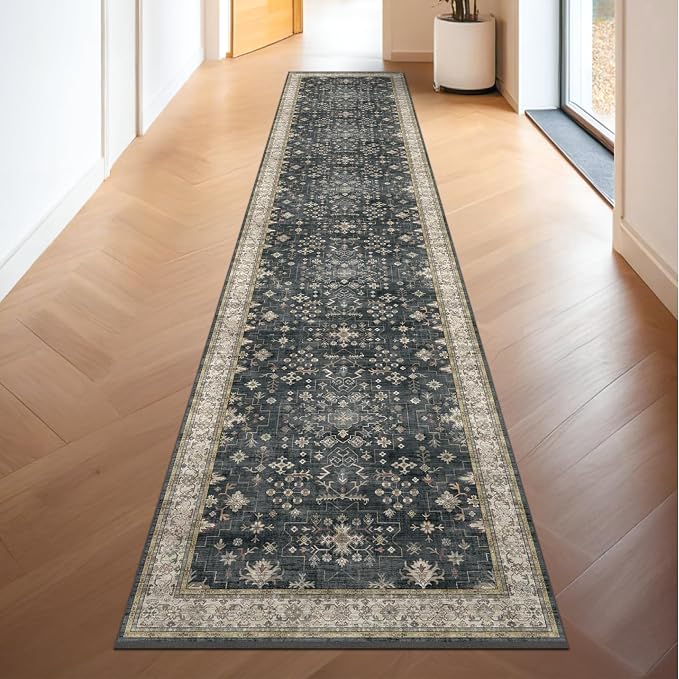 Black Boho Washable 3x10 Extra Long Hallway Runner Rug, Waterproof Large - Image 6