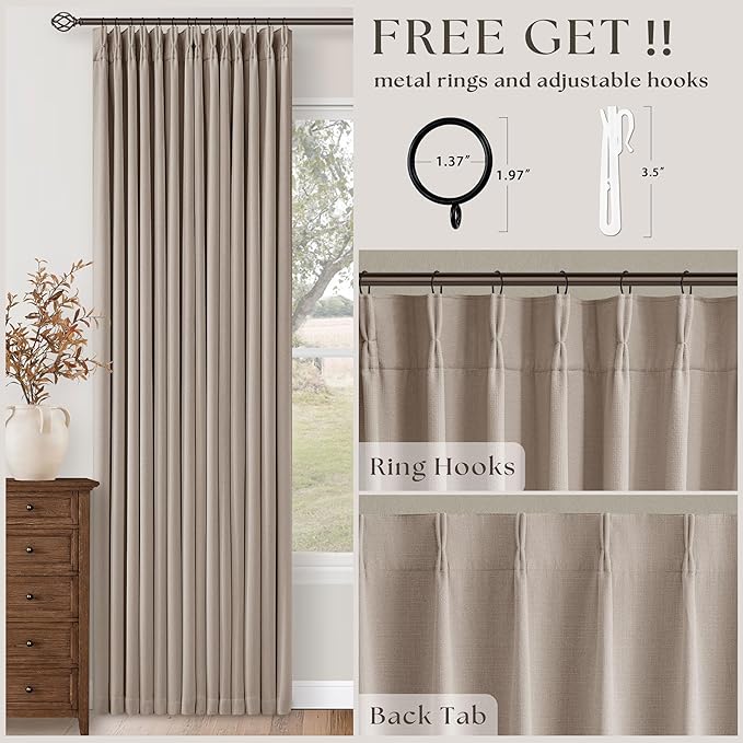 70 Inch Wide Blackout Pinch Pleat Curtains 102 Inches Long Burlywood Birch | - Image 5