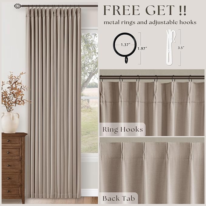 Burlywood Birch 94 Inch Long Blackout Curtains Thick Linen Pinch Pleated | 100% - Image 5