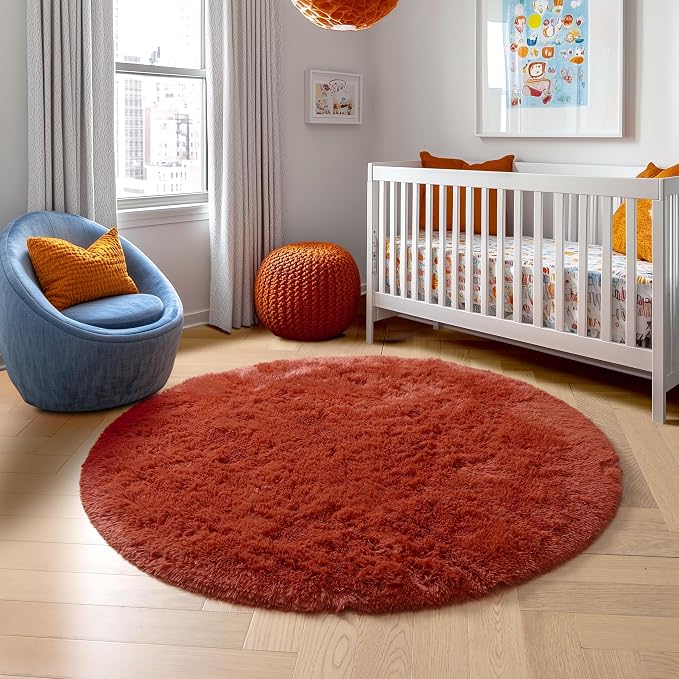 Amdrebio Terracotta Large Furry Round Rug 6Ft - Image 7