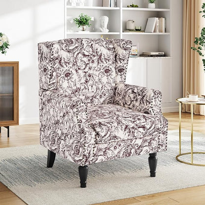 Pia Ricco Set of 2 Floral Accent Chairs, High Back Upholstered Armchairs - Image 5