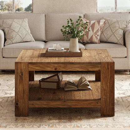 Solid Wood Coffee Table, 31.5" Square Farmhouse Center Table - Image 6