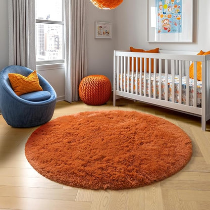 Amdrebio Burnt Orange Shag Plush Big Round Rug 6Ft - Image 7