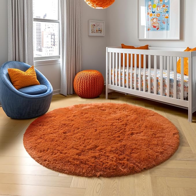 Amdrebio Burnt Orange Large Shag Round Area Rug 7Ft - Image 7