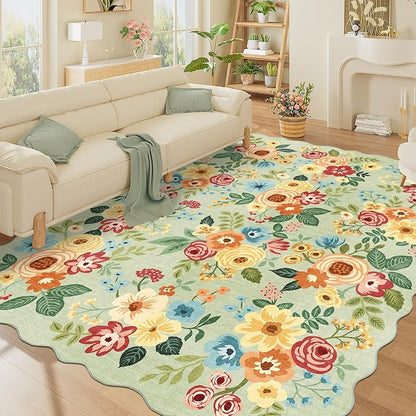 DUKINO 8x10 Area Rug for Living Room, Floral Washable Rug Non Slip, Low Pile by DUKINO