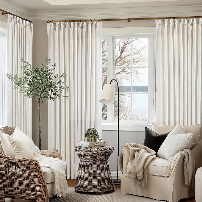 Natural Extra Wide Pinch Pleat Linen Curtains 70x84 Inches Long | 70 Inch Wide by Twodrapes
