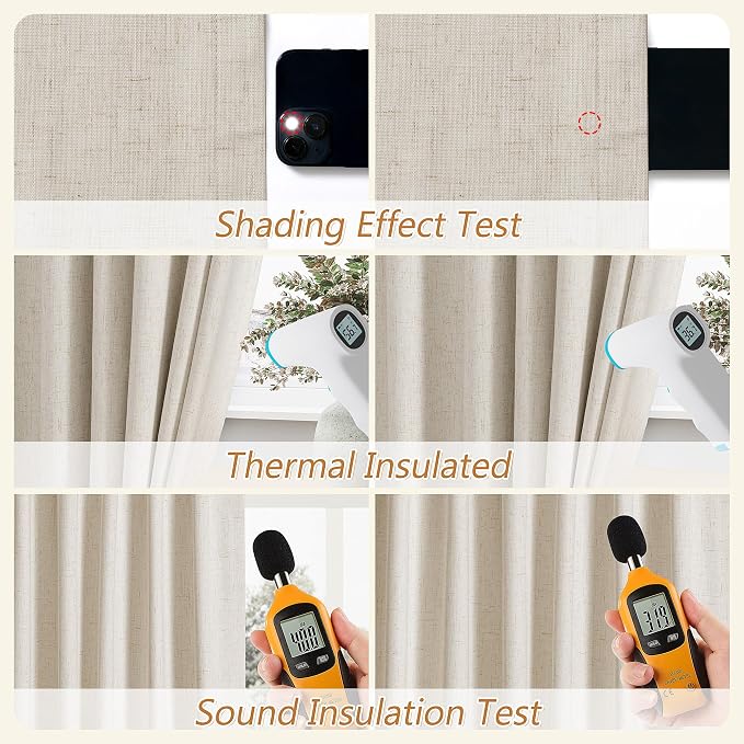 100% Blackout Linen Curtains for Bedroom 90 inches Long, Thermal Insulated Room - Image 5
