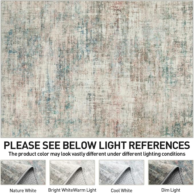 5x7 Area Rugs for Living Room: Washable Abstract Multi Color Badroom Carpet | - Image 7