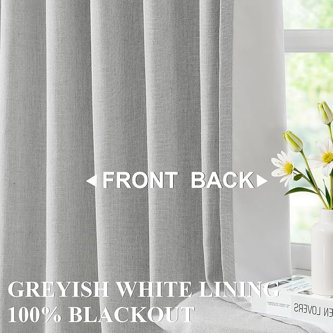 Vision Home Light Gray Pinch Pleated Full Blackout Curtains Linen Blended Room - Image 2
