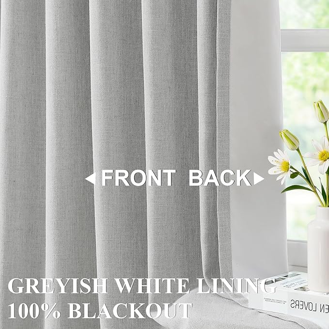 Vision Home Light Gray Pinch Pleated Full Blackout Curtains Linen Blended 60" - Image 3