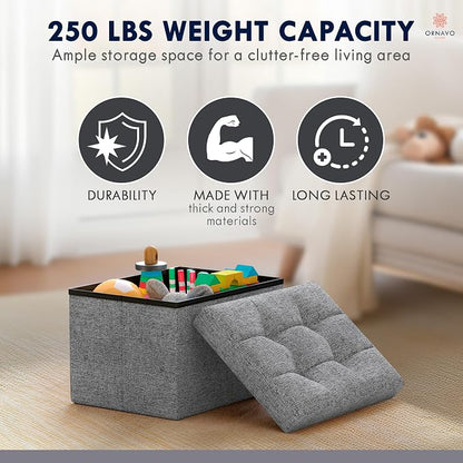 Ornavo Home Small Storage Ottoman Foldable Collapsible Rectangle Linen Ottoman - Image 7