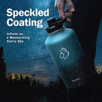BUZIO 64 oz Water Bottle Insulated with Straw & 3 lid and Carrying Pouch, Leak Proof Half Gallon Stainless Steel Water Flask Jug, Cold for 48 Hrs Double Vacuum Thermo Canteen, BPA-Free, Starry Indigo