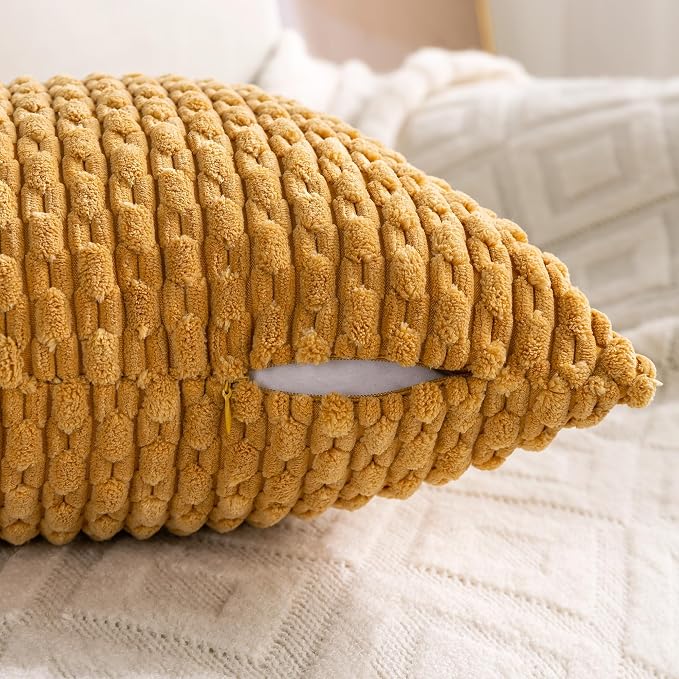 Set of 4 Mustard Yellow Decorative Throw Pillow Covers 20x20 Inch Corduroy - Image 4