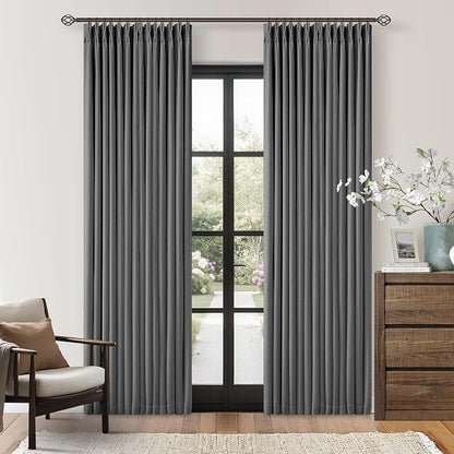 Dark Grey Pleated Thick Linen Blackout Curtains 84 Inches Long by Twodrapes