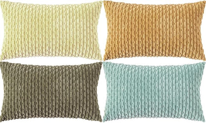 Set of 4 Yellow Olive Aqua Decorative Throw Pillow Covers 12x20 Inch Corduroy by Cozoomy