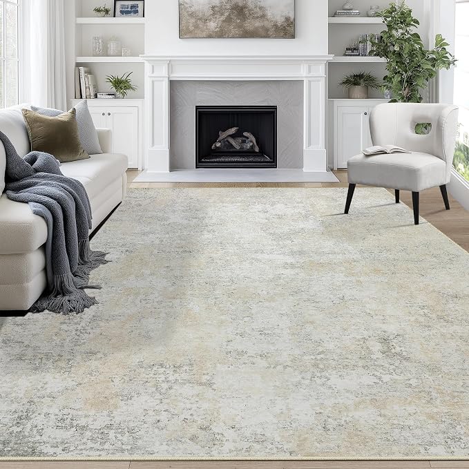 9x12 Area Rugs for Living Room Washable Bedroom Dining Room Beige Grey | Modern by Aelenmu