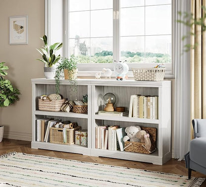 LINSY HOME 2-Tier Bookcase and Bookshelf, Small Wood Display Storage Shelves - Image 2