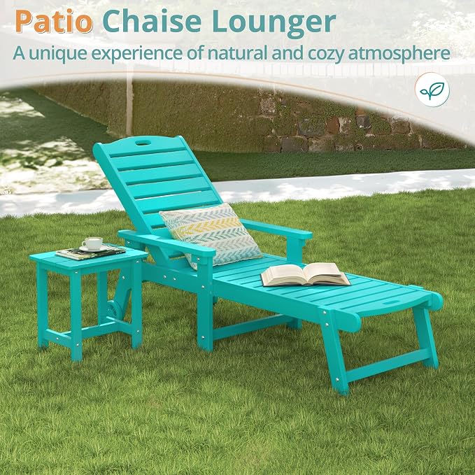 LUE BONA Lounge Chair Outdoor Set of 2, HDPS Chaise Lounge Outdoor - Image 3