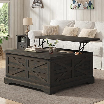 Furnideco 35.5''W Square Coffee Table Farmhouse Lift top Coffee Table by FurnidecoFurniture