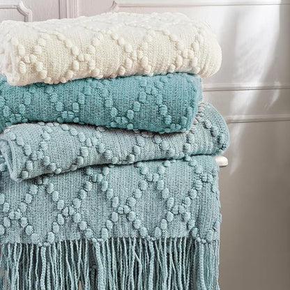 BOURINA Blue Throw Blanket 50 x70 Inches Jacquard Argyle Throw Textured Solid - Image 6