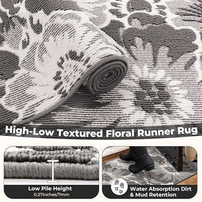 Findosom Hallway Runner Rug 2x6, Non Slip High-Low Textured Floral Washable - Image 6