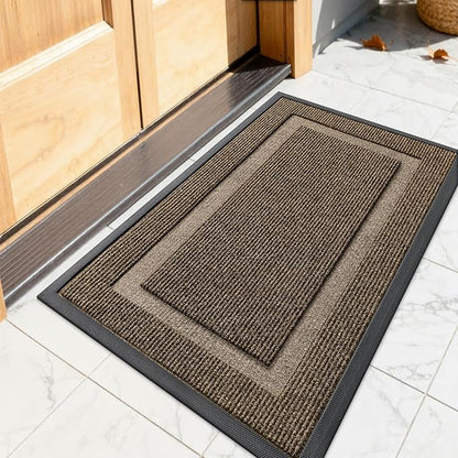 OLANLY Front Door Mat 23.5x15.5, All-Season Heavy-Duty Rubber Doormat | Brown by OLANLY
