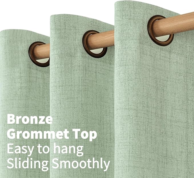 YoungsTex Sage Green Curtains, Linen Semi Sheer Drapes 84 Inch Long 2 Panel | - Image 5