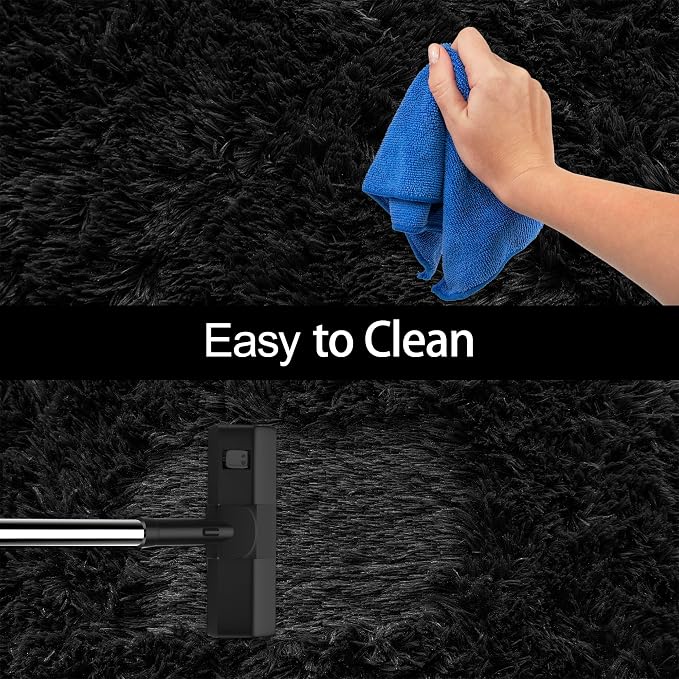 2x6 Bedside Area Rugs for Bedroom Soft Fluffy Shag Black Rug for Hallway - Image 7