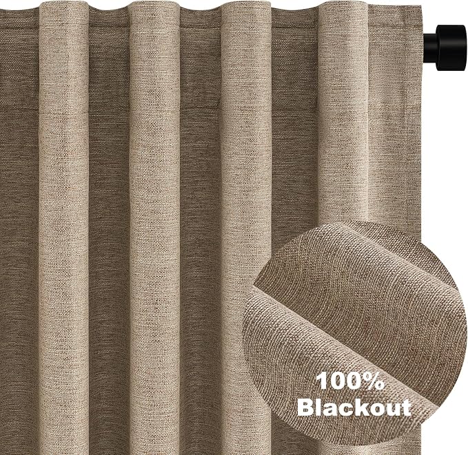 Topfinel 95 Inches Long Custom Linen Blackout Curtains Taupe Pinch Pleated - Image 9