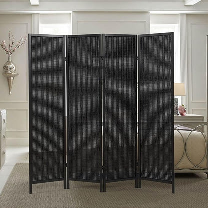 Roundhill Furniture Inkwell 4-Panel Bamboo Room Divider, Folding Portable - Image 2