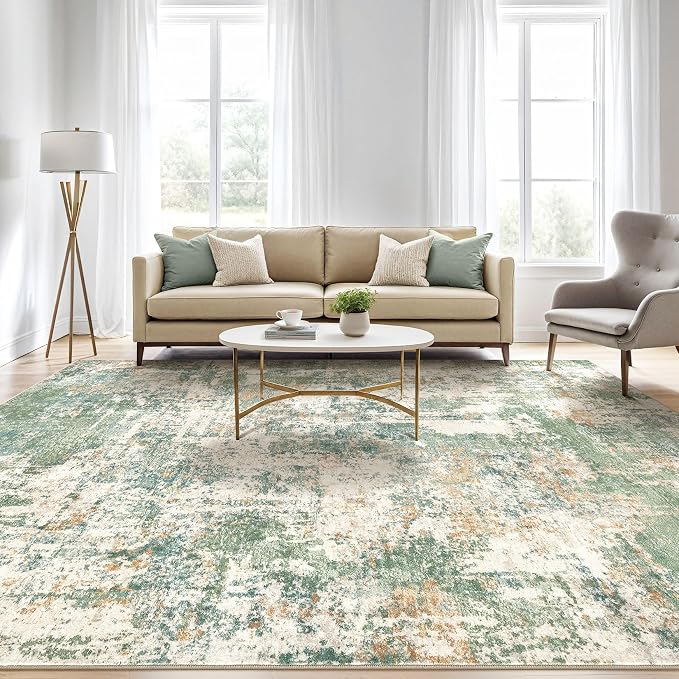 LOONGRUG 3x5 Rug Machine Washable Neutral Modern Abstract Soft Rug Green | - Image 5