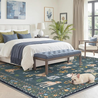 Soalmost Dog 6x9 Area Rugs for Living Room, Washable Soft Rug Navy Blue | - Image 3