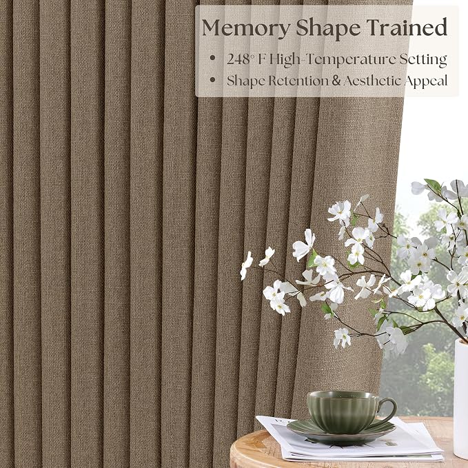 Latte 105 Inch Linen 100% Light Blocking Curtains Drapes 2 Panels Set | Pinch - Image 4