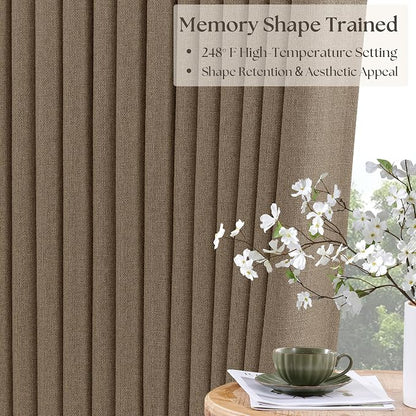 Latte 105 Inch Linen 100% Light Blocking Curtains Drapes 2 Panels Set | Pinch - Image 4