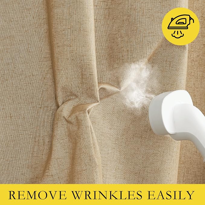 NICETOWN 100% Blackout Camel Linen Curtains 95 inches Length - Image 8