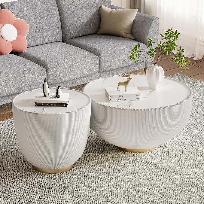 SSLine Bowl-Shape Coffee Table Set of 2 Modern Sintered Stone Top Nesting - Image 3