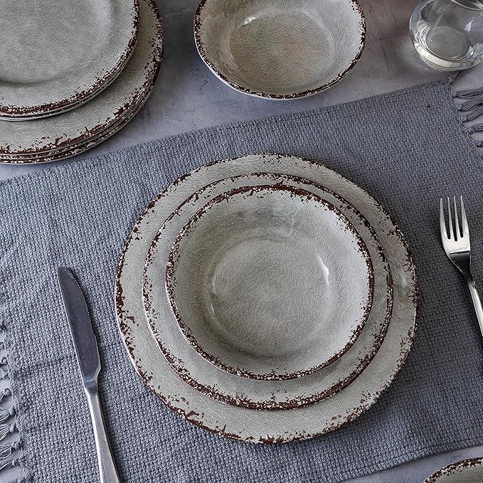 LEHAHA 9 inch Gray Melamine Plate 6 Piece Set, Farmhouse Salad/Dessert Plates, Break and Stain-resistant Dishes Set Great for Dining Party, Ideal for Salad, Dessert and Cakes