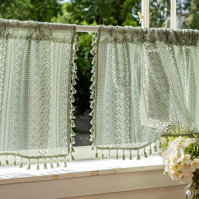 Sutuo Home Sage Green Sheer Boho Short Curtains Valance - Image 8