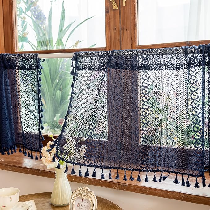 Sutuo Home Boho Lace Sheer Short Curtains Valance 2 Panels - Image 9