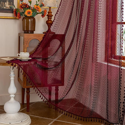 Sutuo Home Burgundy Boho Lace Curtains 96 inches long - Image 8