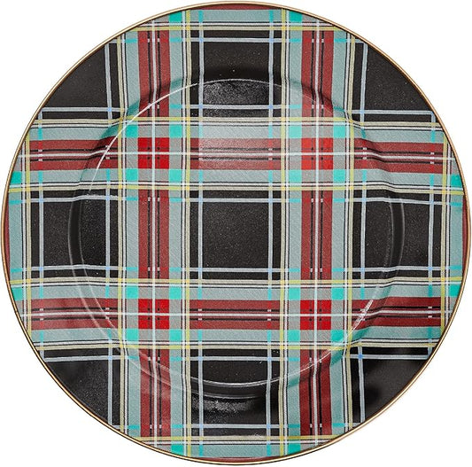 MACKENZIE-CHILDS Enamel Charger Plate, Charger Decoration for Dinner Plates or Home Decor, 12 Inches, Black Tartan, Set of 1