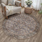 5ft Round Brown Blue Vintage Floral Washable Rug by HUGEAR