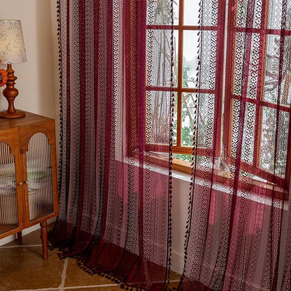 Sutuo Home Burgundy Boho Lace Curtains 96 inches long by SutuoHome