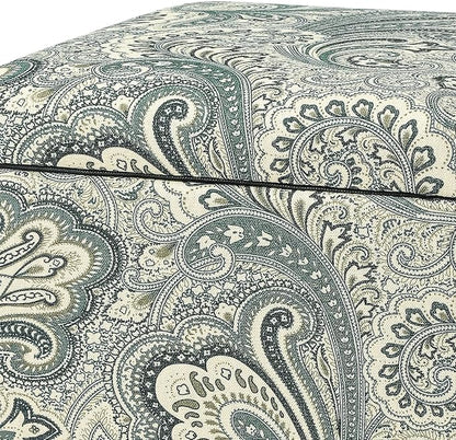 Adeco 18" Cube Storage Ottoman in Blue Paisley, Upholstered Linen Foot Stool & - Image 5