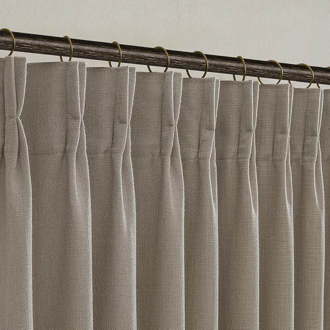 Pinch Pleated Taupe Linen Semi Sheer Curtains 84 Inches Long 2 Panels Set | by Twodrapes