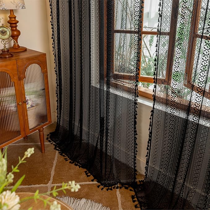 Sutuo Home Black Boho Lace Curtains 96 inches long - Image 2
